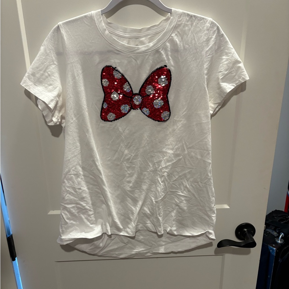 Disney White Tee with Red and White Sequin Bow